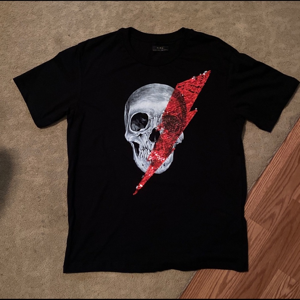 Zara  Skull Sequin T-shirt NEW!! XL